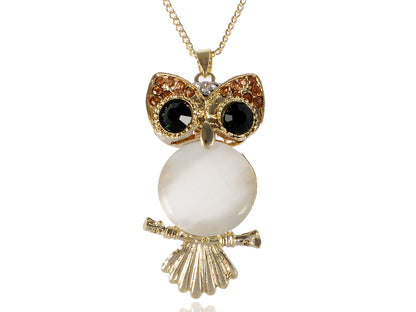 Black Eyed White Belly Owl Pendant Necklace