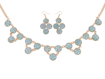 Light Blue Dainty Daisy Flowers Collar Necklace Earring Set