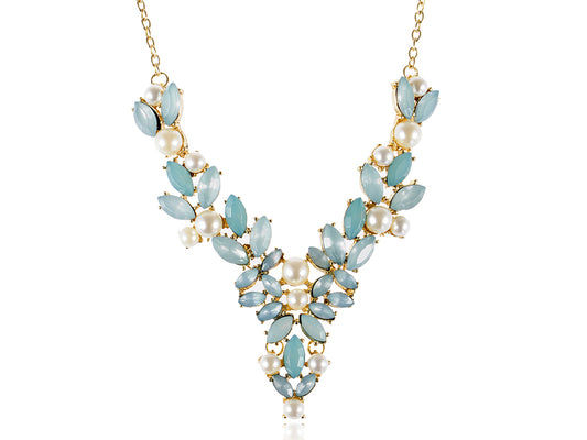 Light Turquoise Colored Ss Pearl Spring Bib Necklace