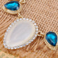 Gold Blue White Teardrop Gems Statement Necklace