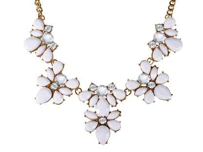 White Gemss Contemporary Floral Statement Necklace