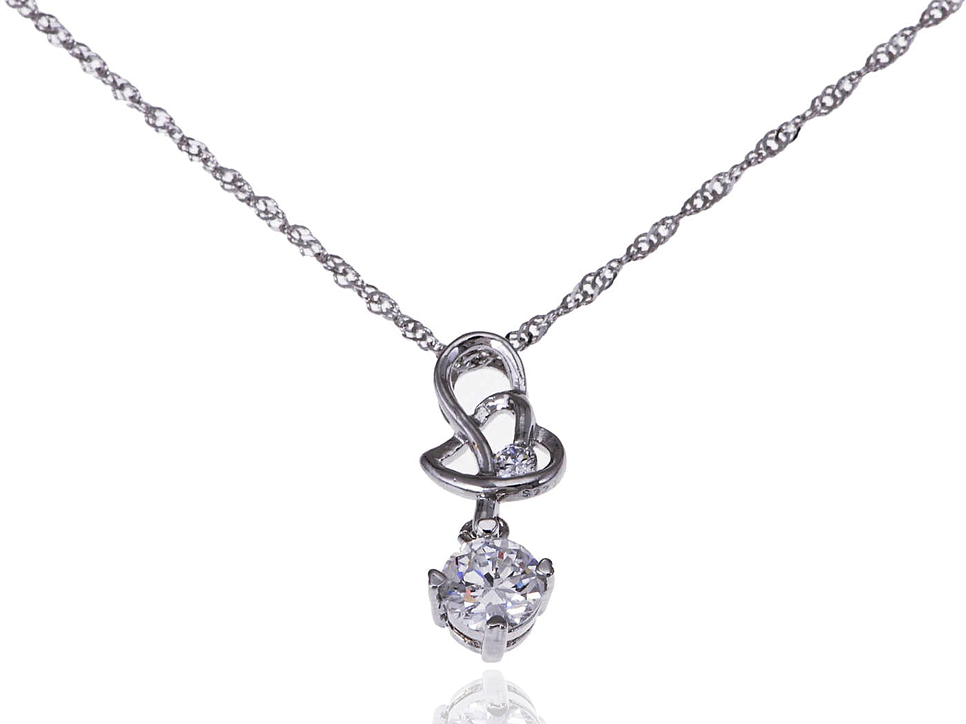 Entwined Lovers Heart Duo Pendant Necklace