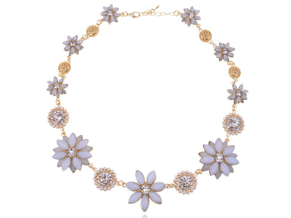 White Flower Intricate Pearl Accented Necklace