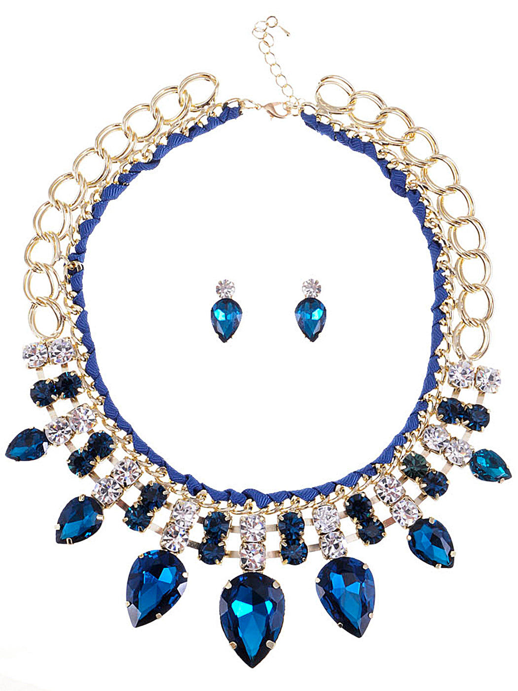Ocean Topaz White Accented Necklace Earring Set