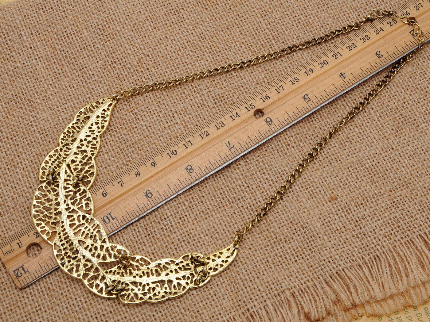 Ethnic Intricate Design Leaf Shaped Crescent Necklace