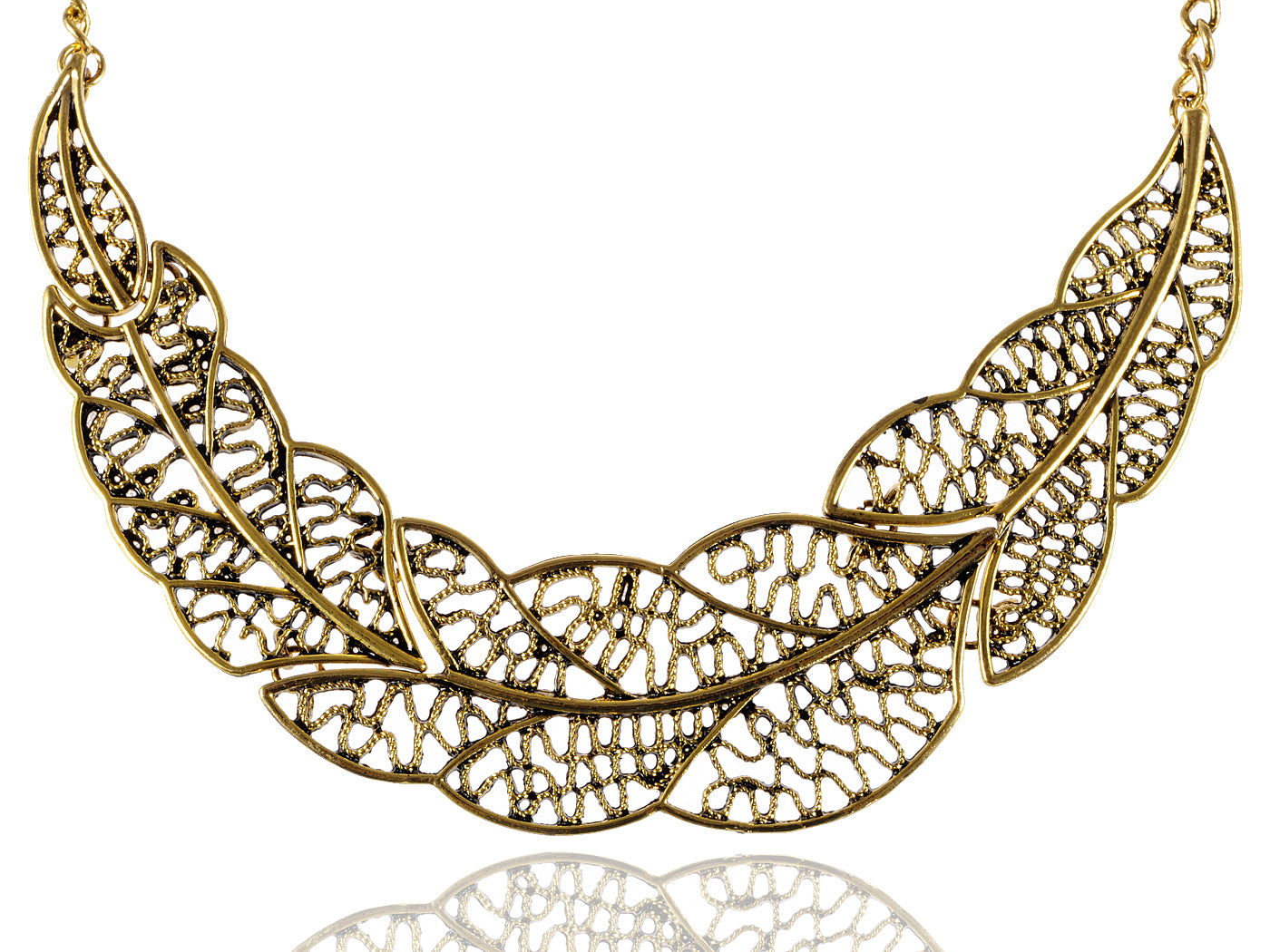 Ethnic Intricate Design Leaf Shaped Crescent Necklace