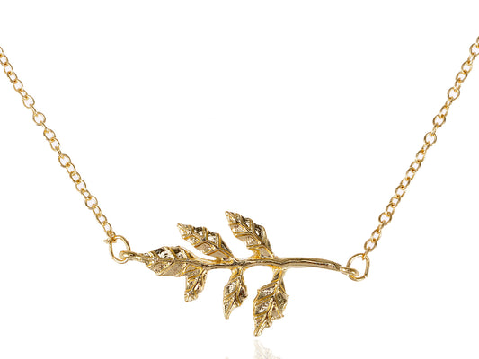 Single Leaf Branch Pendant Linked Chain Necklace