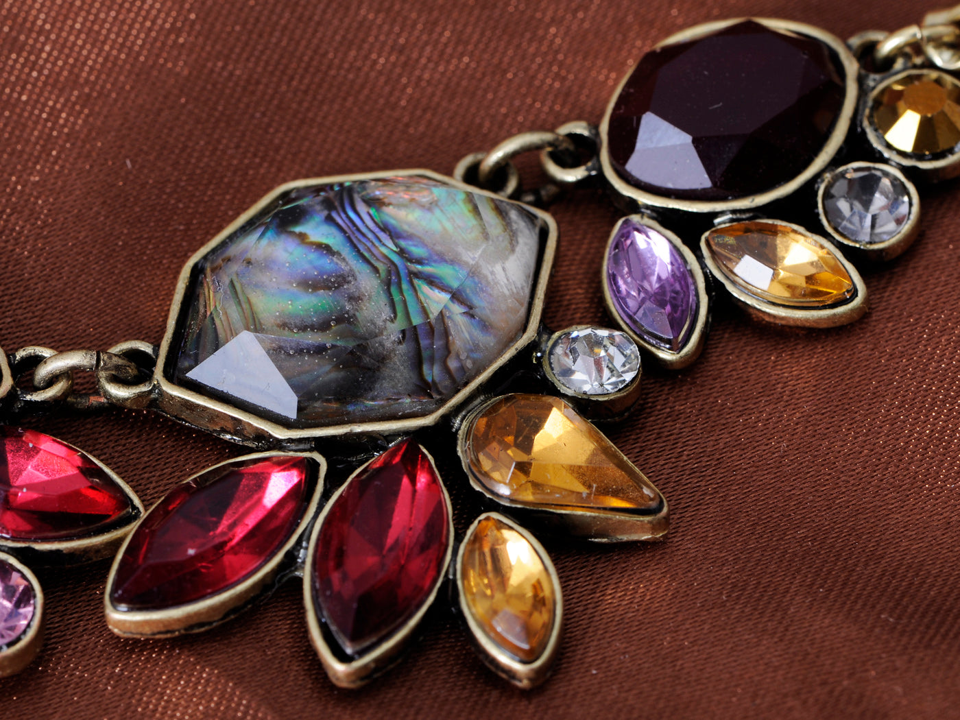 Antique Dark Multicolored Gemss Statement Necklace