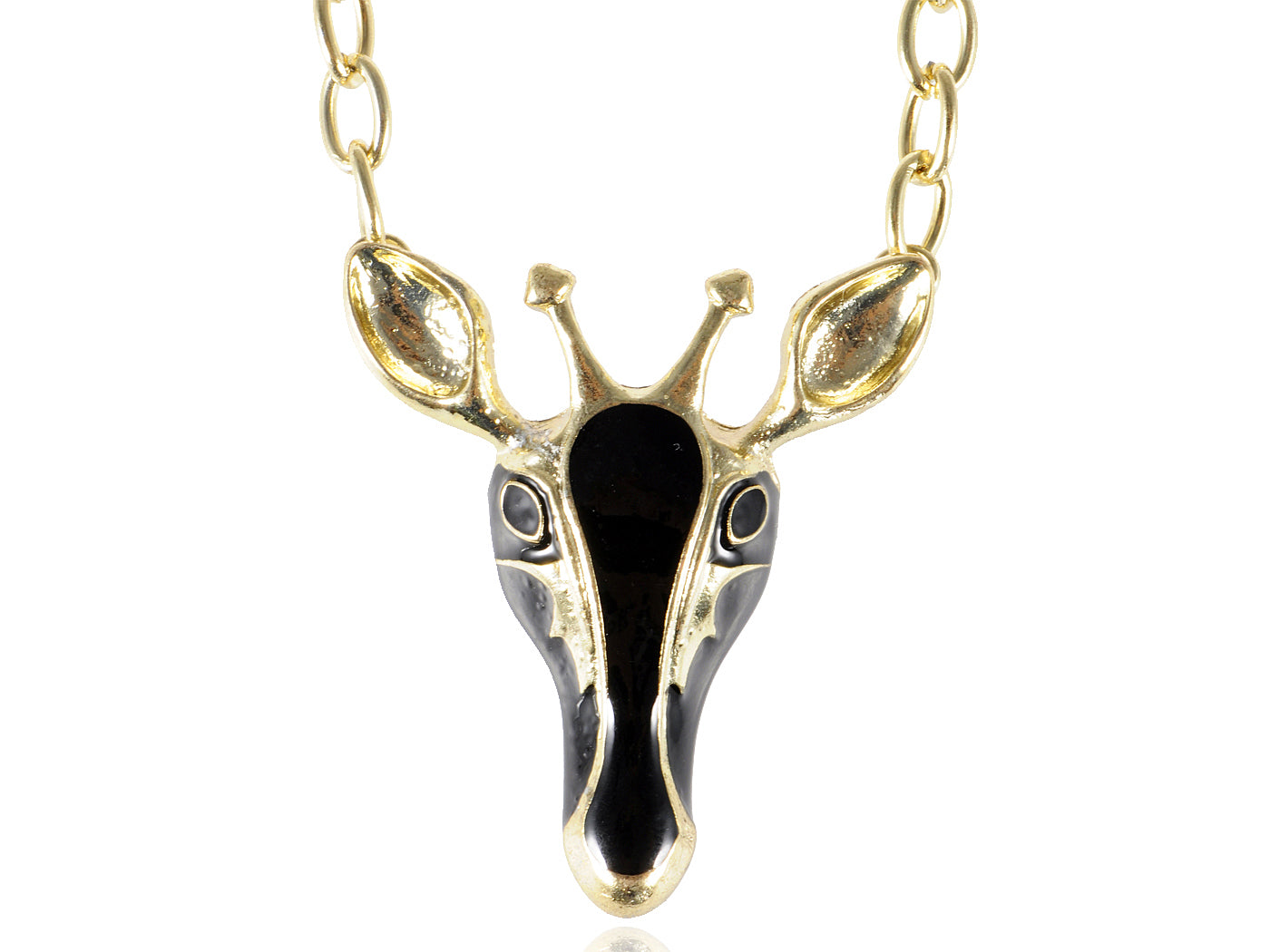 Black Gold Horned Giraffe Pendant Link Chain Necklace