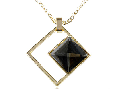 Contemporary Square Black Gems Embedded Pendant Necklace