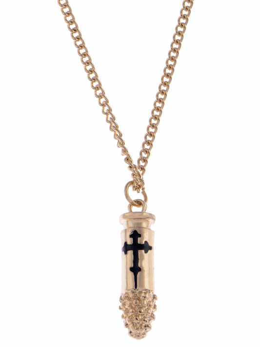 White Accented Bullet Shaped Pendant Necklace