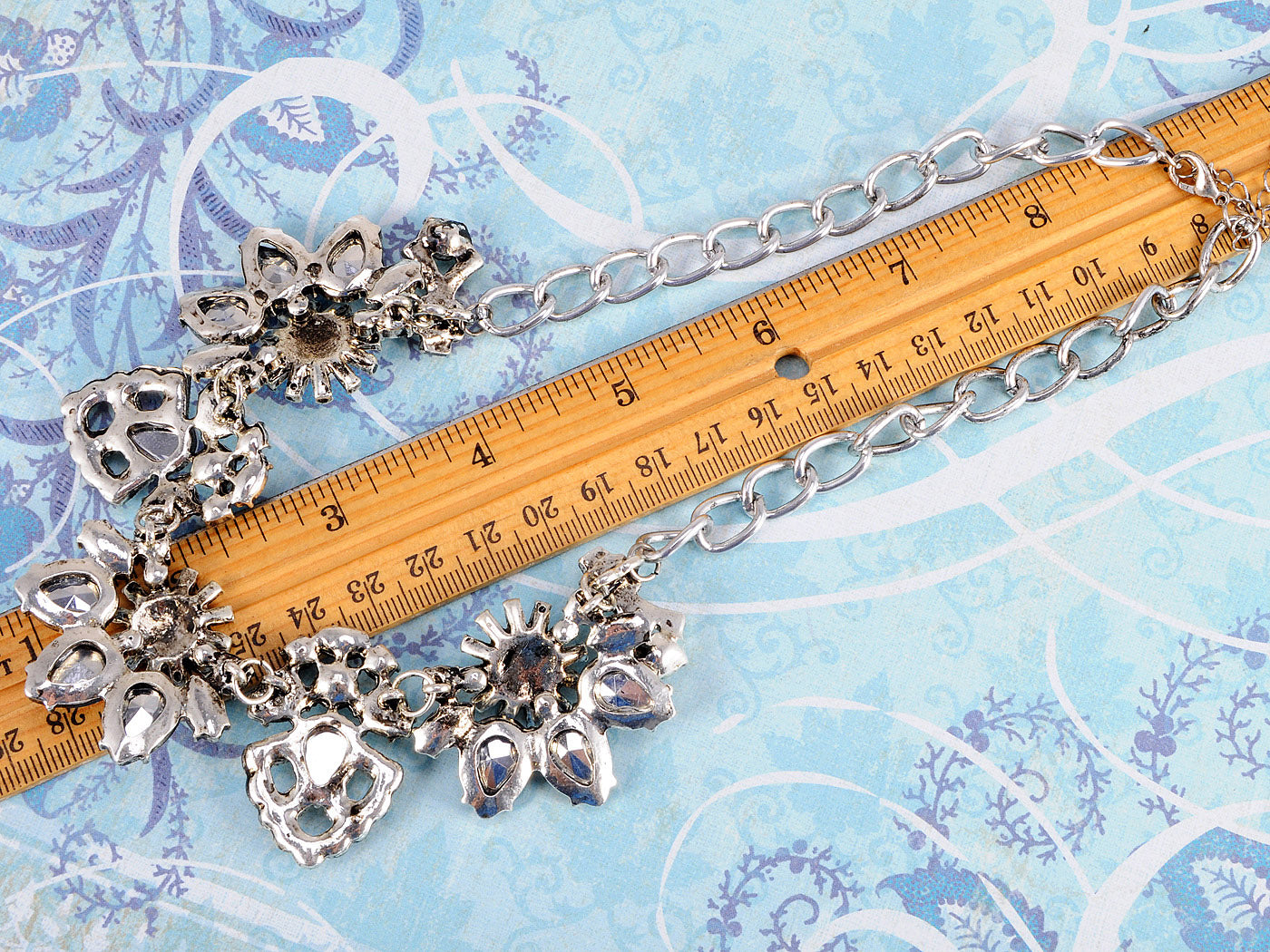 Blue White Green Beaded Embellished Necklace