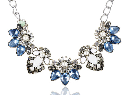 Blue White Green Beaded Embellished Necklace