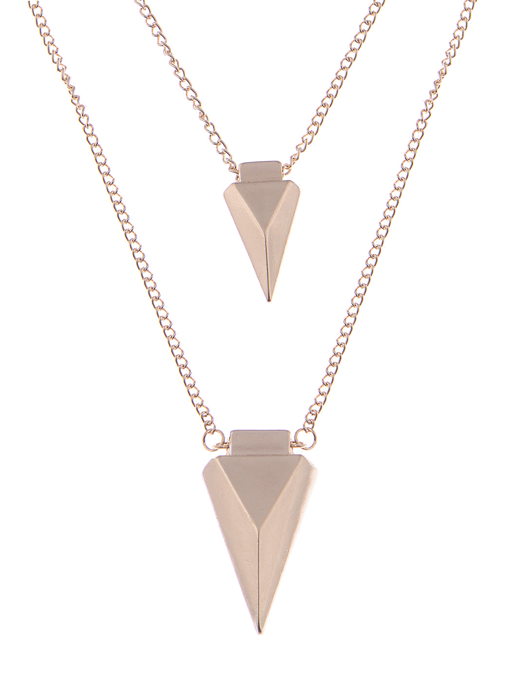 Pyramid Shaped Twin Pendant Linked Chain Necklace