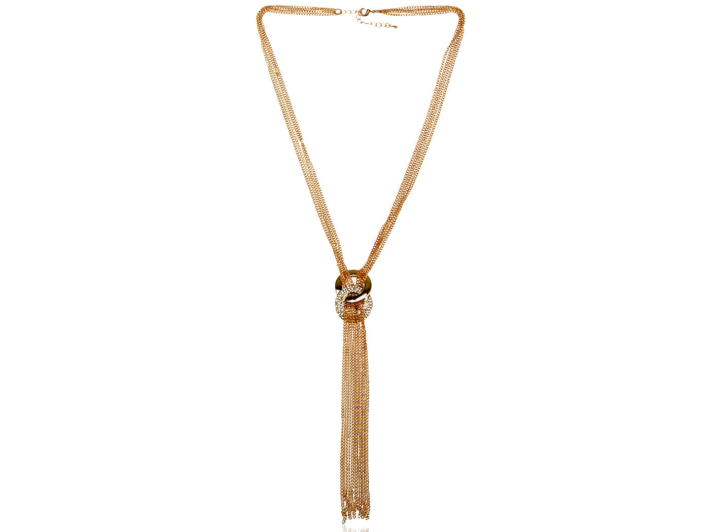 Vintage Boho Gold D Circle Rings Thin Multi Chain Tassel Necklace