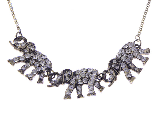 Bronze Three Linked Elephants Embellished Necklace