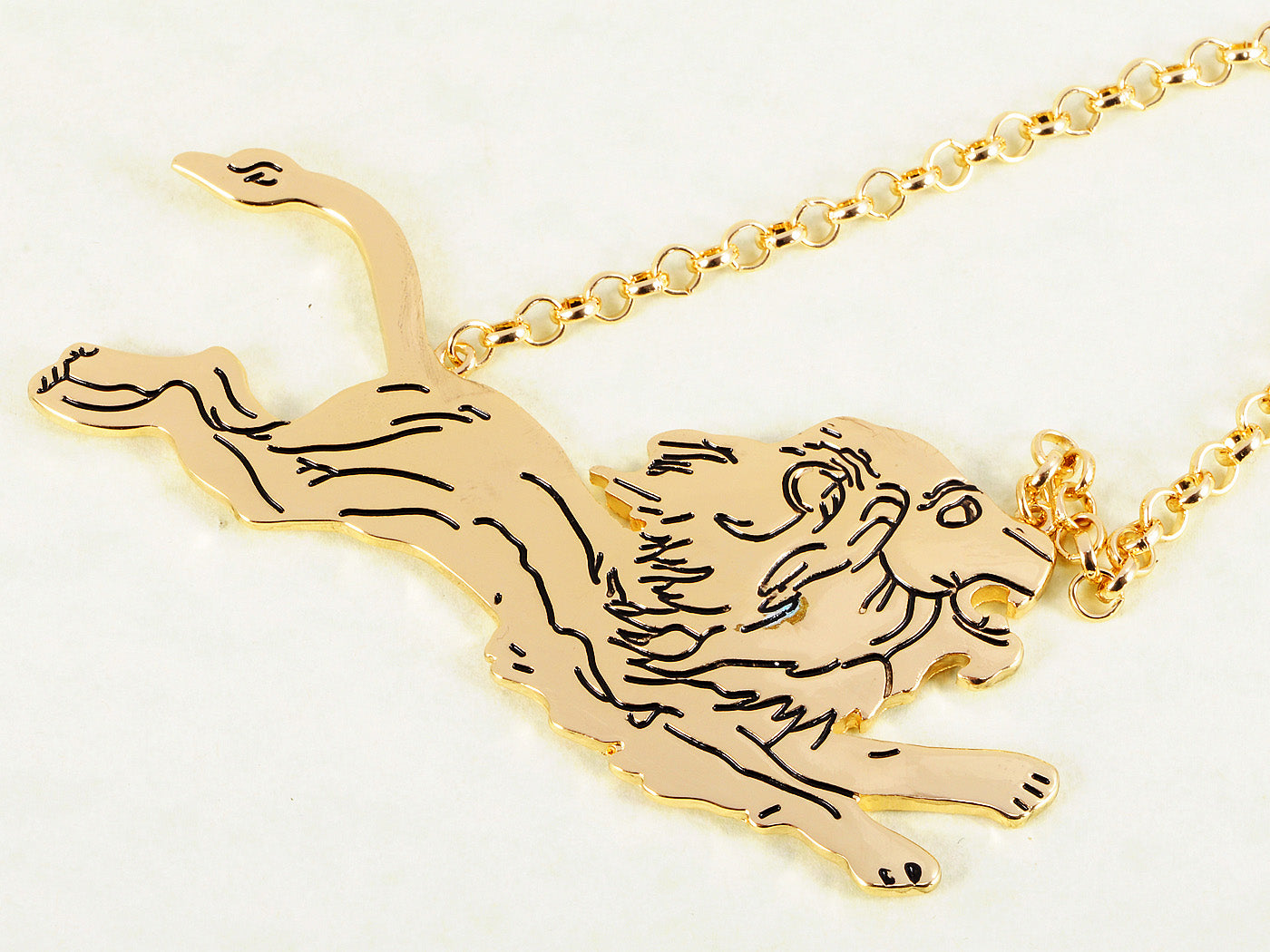 Contemporary Wood Lion Pendant Necklace
