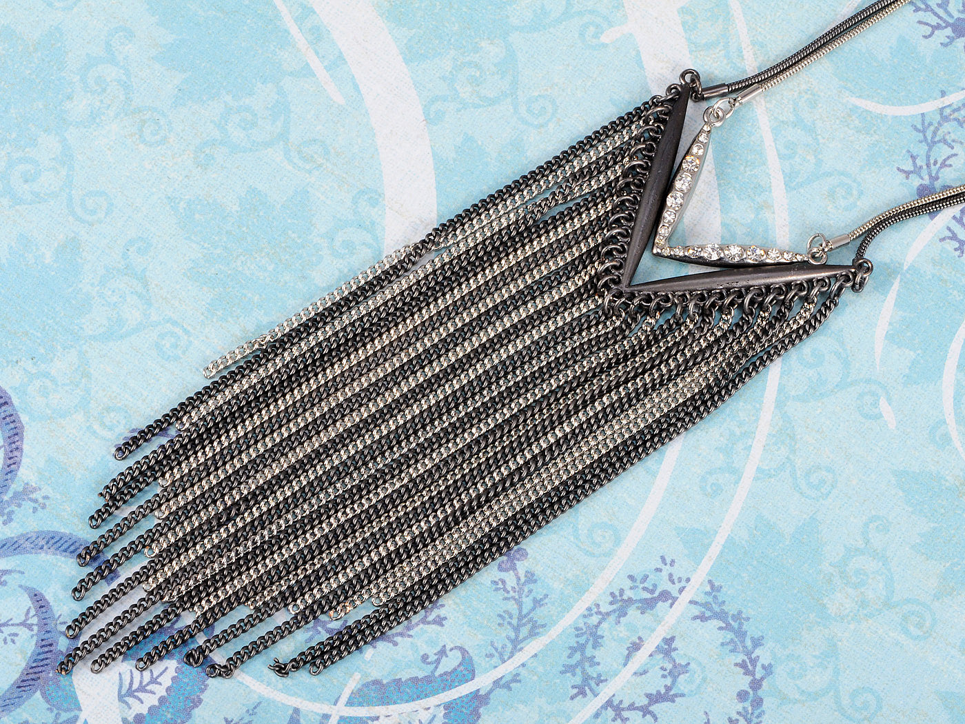 Contemporary Black And Chain Trim Pendant Necklace
