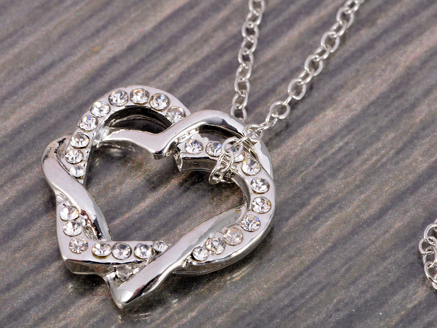 Entwined Twin Heart Embellished Necklace