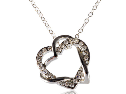 Entwined Twin Heart Embellished Necklace