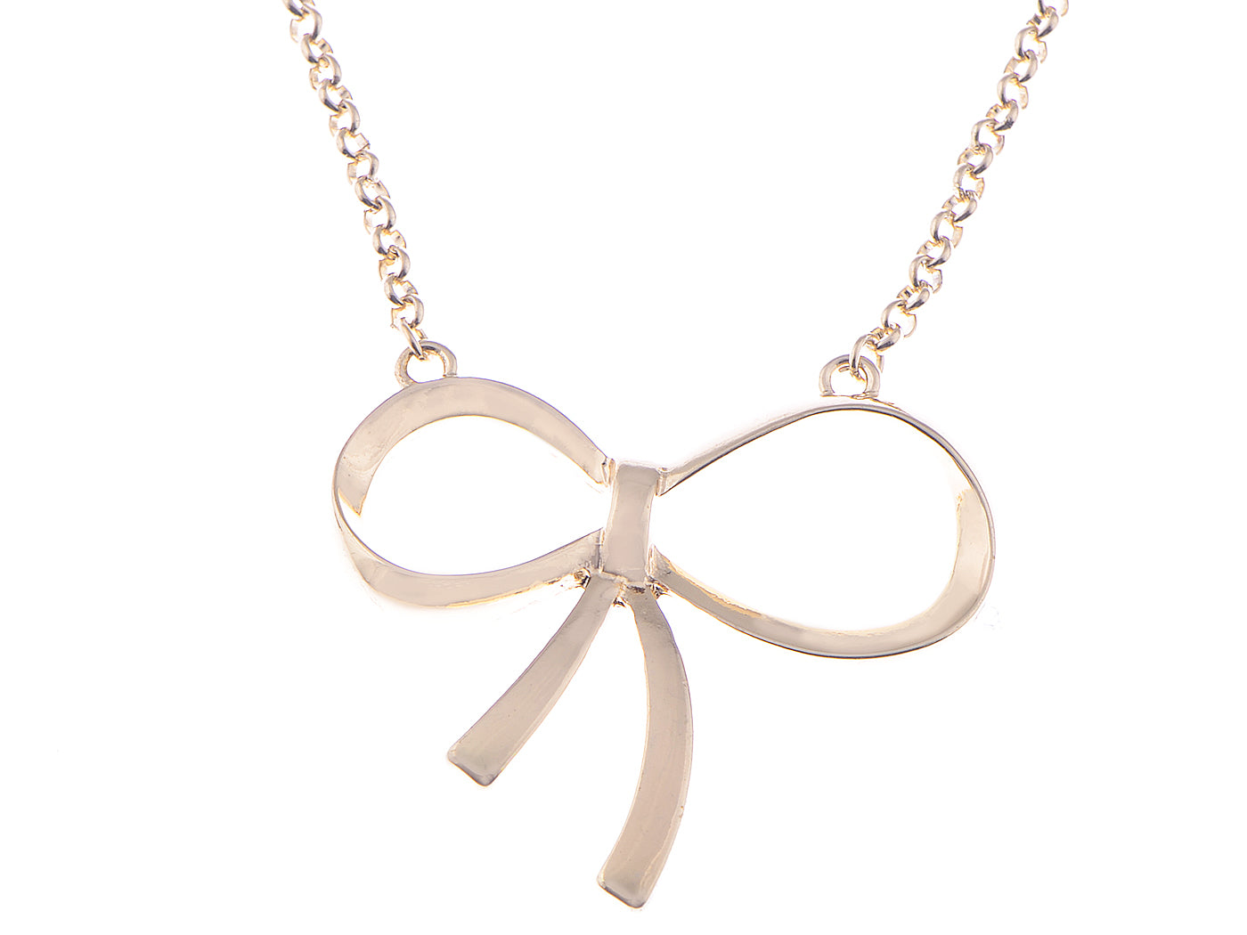 Gold Ribbon Bow Hoop Pendant Necklace