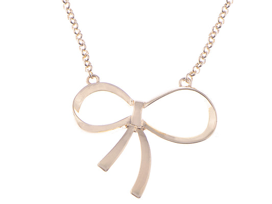 Gold Ribbon Bow Hoop Pendant Necklace