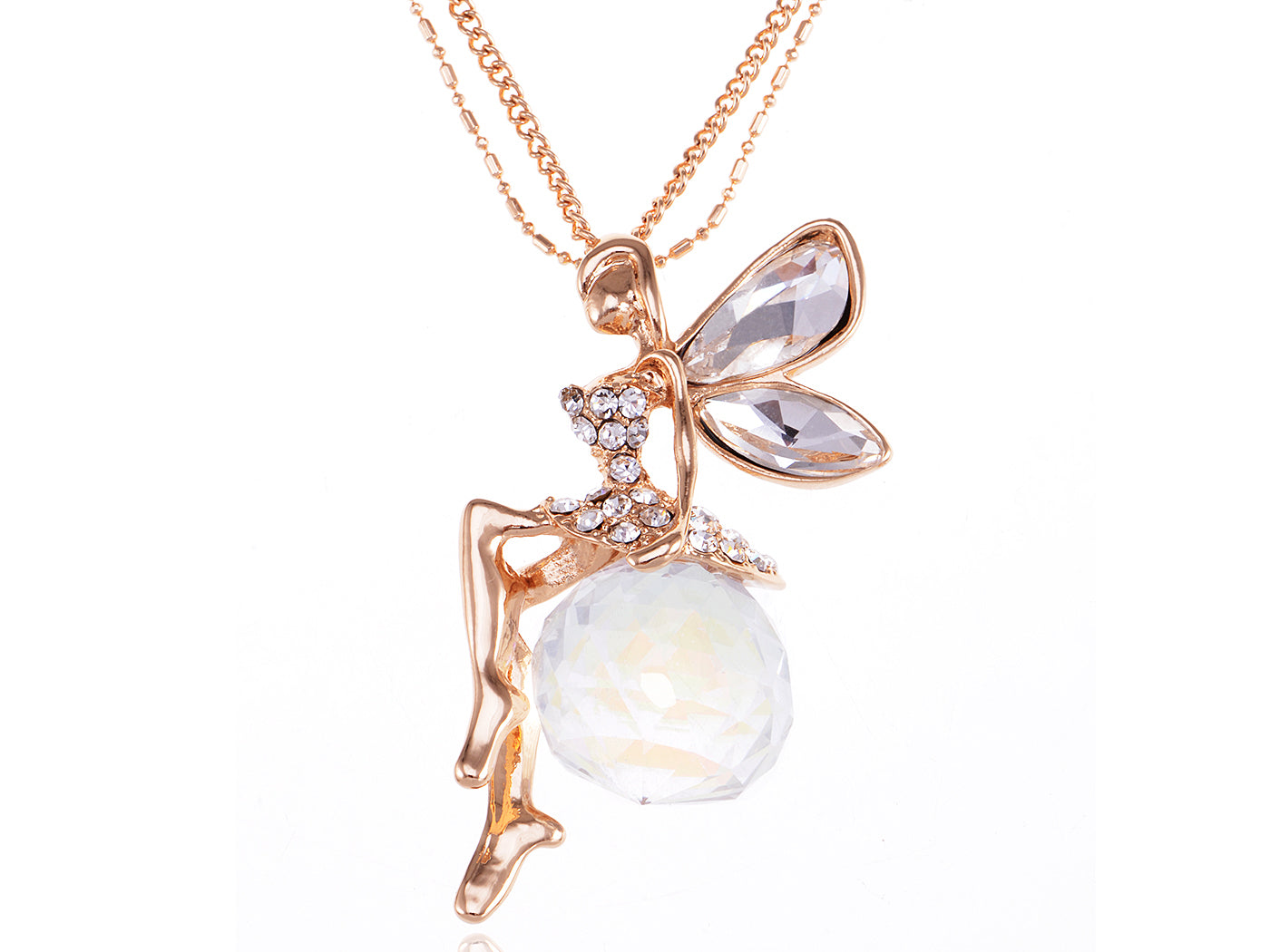 Silver Pink Enamel Pixie Fairy Angel Pendant Necklace