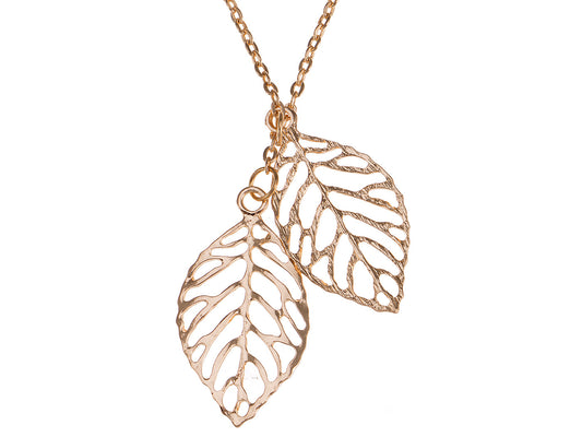 Double Two Leaf Filigree Pendant Chain Necklace