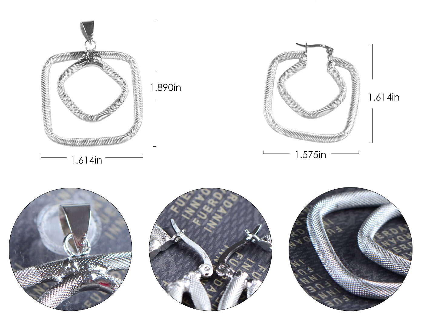 Silver Snake Scale Skin Twisting Infinity Necklace Pendant Earring Set