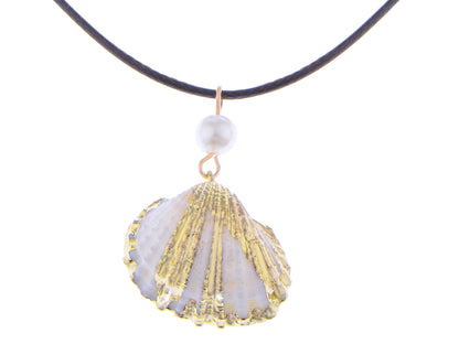 Gold Trim White Sea Shell Drop Pearl Pendant Boho Witch Mermaid Beach Necklace