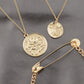 Multi Layered Dangling Safety Pin Coin Pendant Medallion Boho Charms Necklace