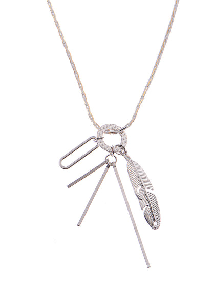 Artistic Geometric Bar Charm Bird Feather Dangling Pendant Festival Necklace