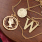 Coin Pendant W Initial Charm Layered Chains Choker Necklace Anniversary Set