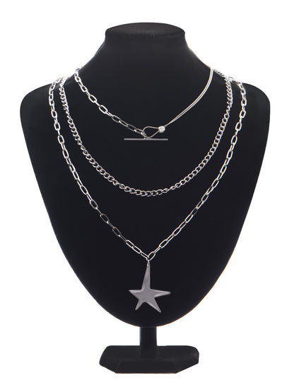 Dainty Multiple Layered Chain Star Pendant Statement Piece Necklace