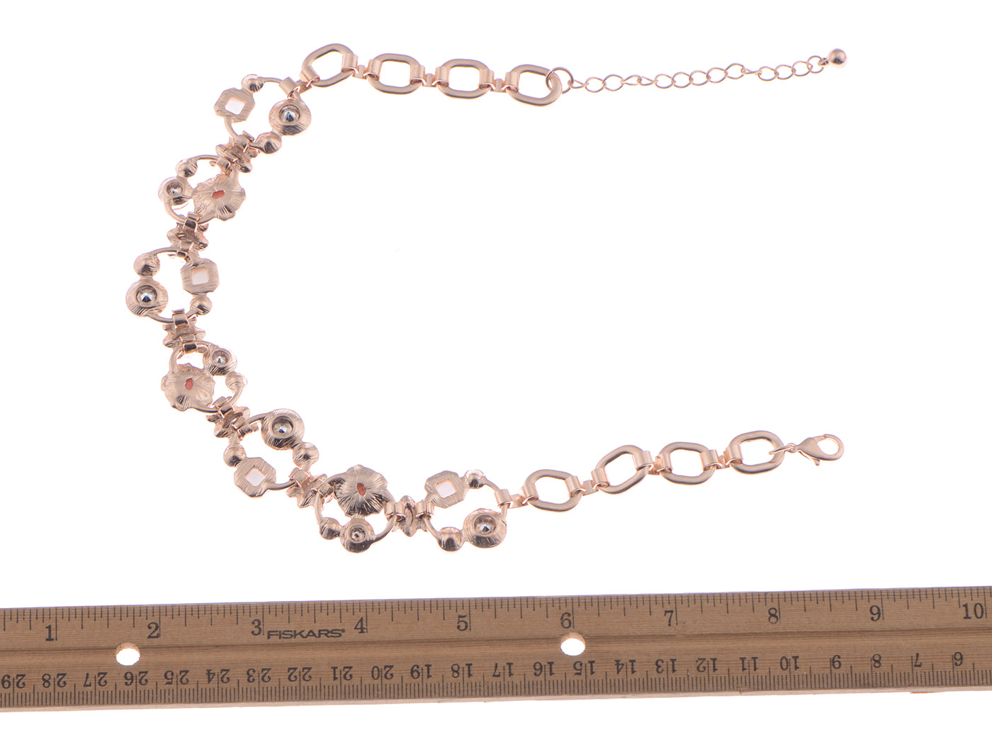 Rose Gold D Flower Beaded Bib Collar Chain Statement Necklace