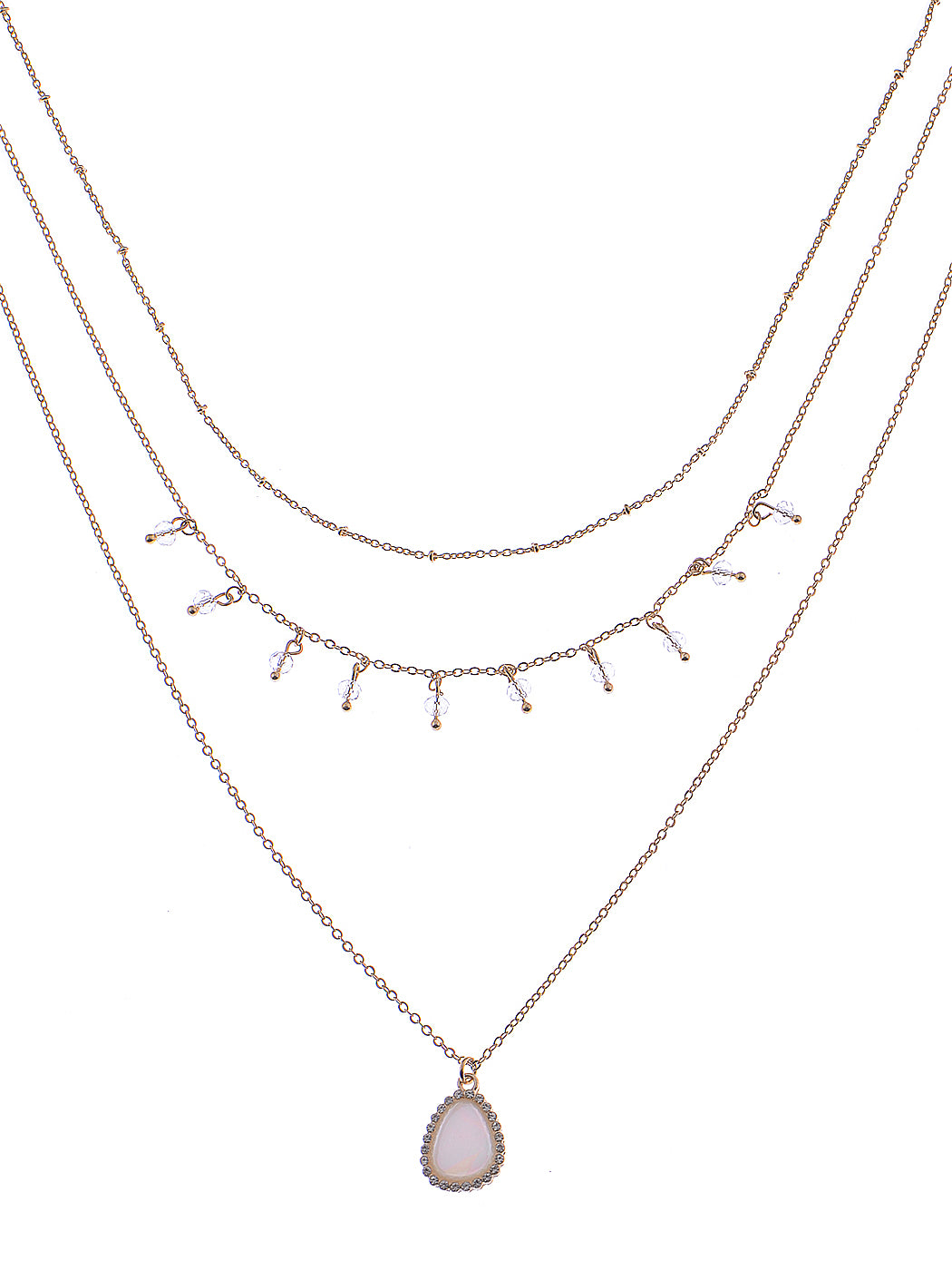 Multi Layered Chain Beaded Pendant Choker Necklace
