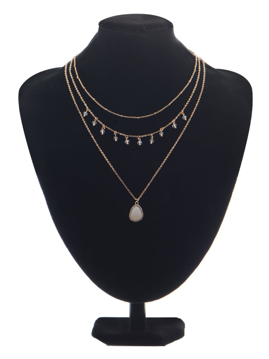 Multi Layered Chain Beaded Pendant Choker Necklace