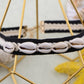 Puka Sea Shell Cowrie Cream Black Yarn Ribbon Fabric Choker Collar Beach Boho Necklace