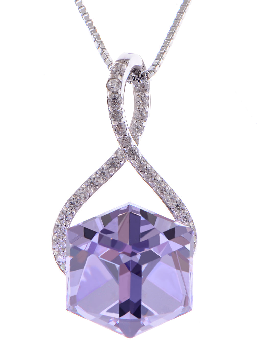 925 Silver Purple Geometric Dangling Cube Elements Infinity Necklace
