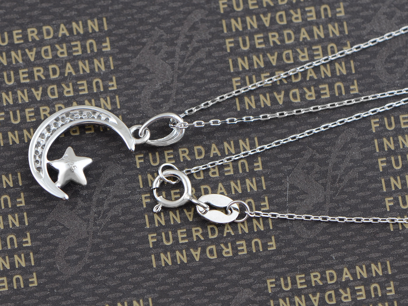 Crescent Moon Star Silver 925 Chain Blue Elements Necklace