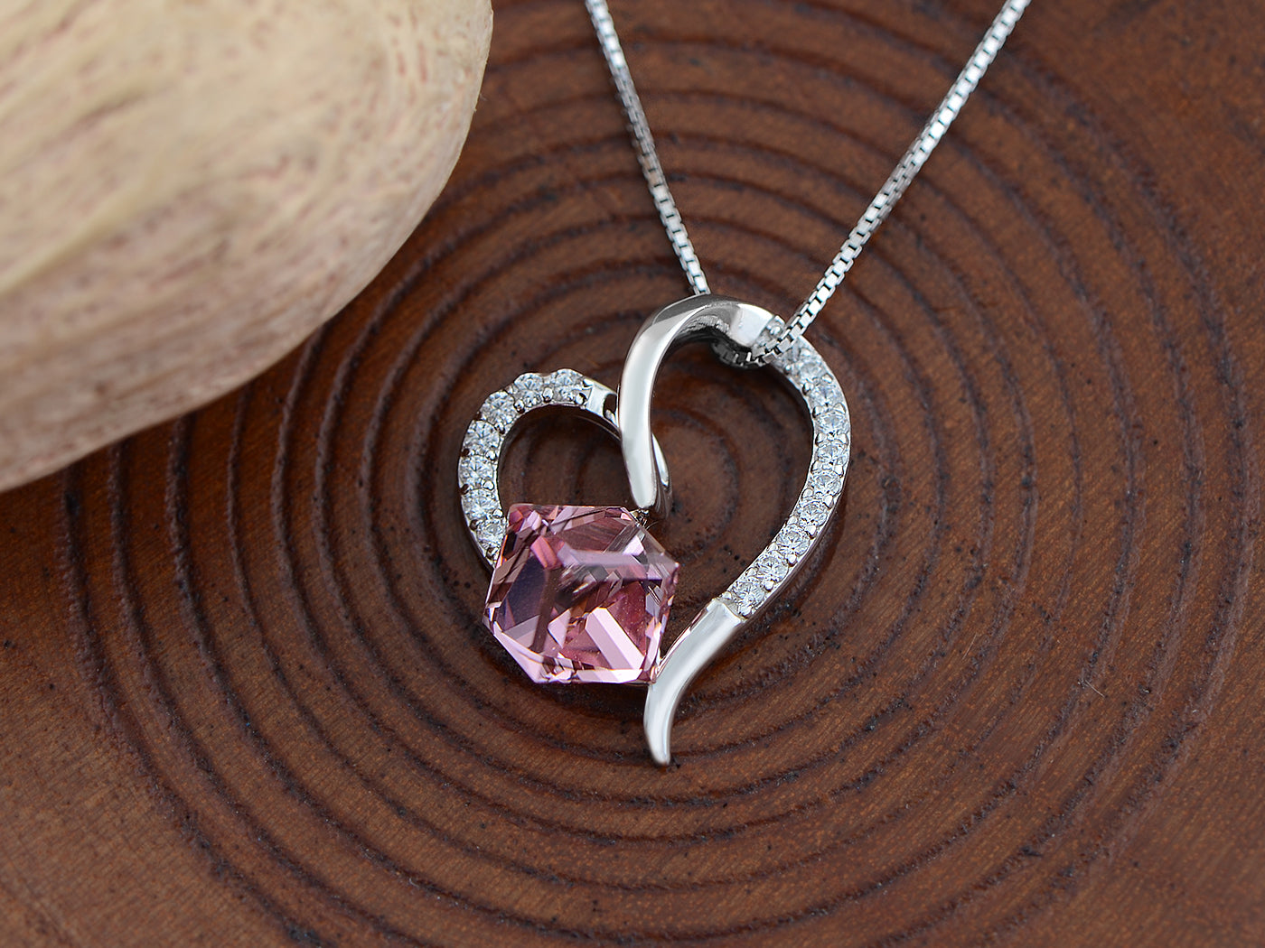 Slanted Heart Silver 925 Chain Pink Elements Necklace