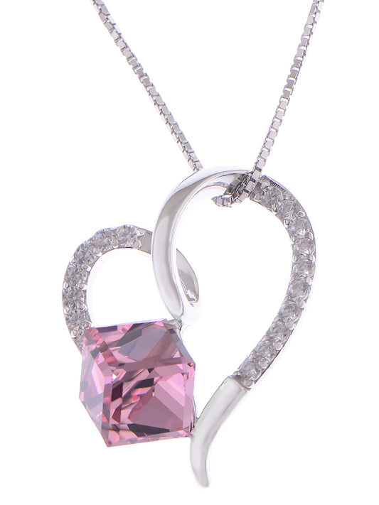 Slanted Heart Silver 925 Chain Pink Elements Necklace