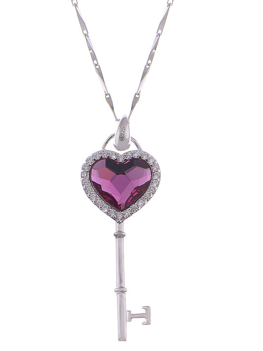 Pink Elements Key To Heart Pendant 925 Silver Chain Necklace Gift