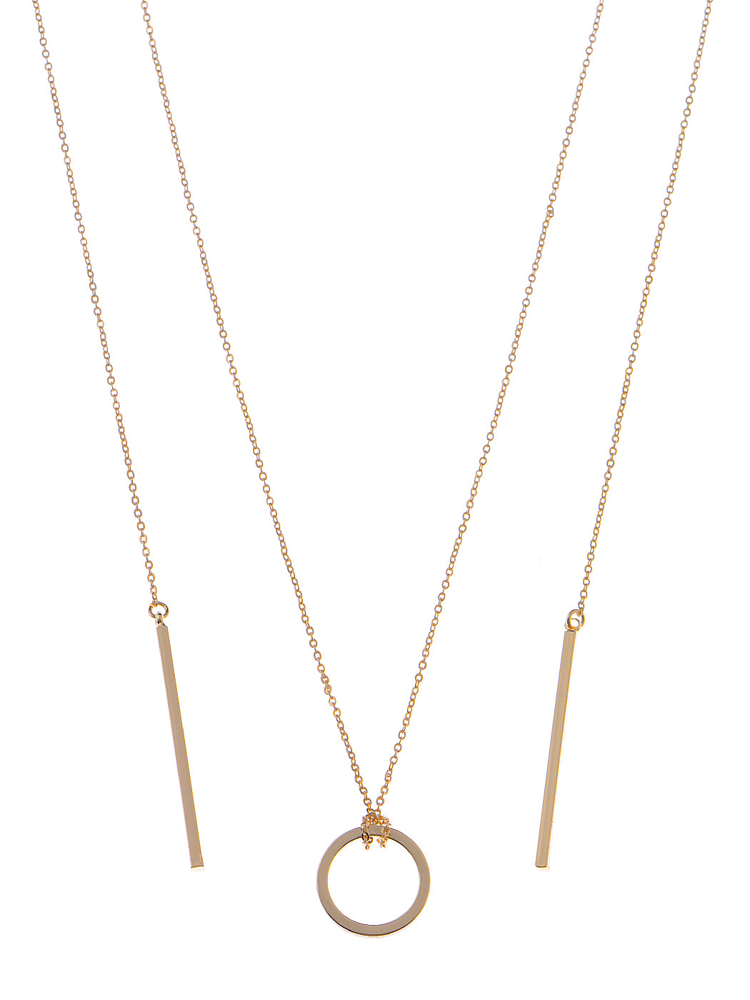 Minimalistic Gold D Moon Circle Ring Bar Pendants Layered Gift Necklace