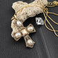 Antique Gold D Pearl Gray Topaz Faith Cross Pendant Necklace