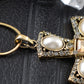 Antique Gold D Pearl Gray Topaz Faith Cross Pendant Necklace