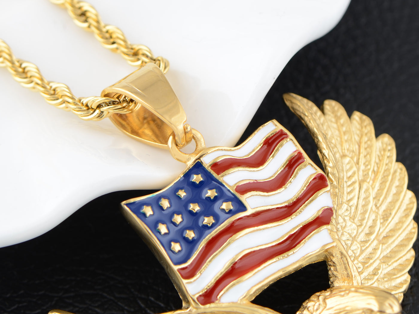 American Flag Eagle Pendant Patriotic Ornament Necklace