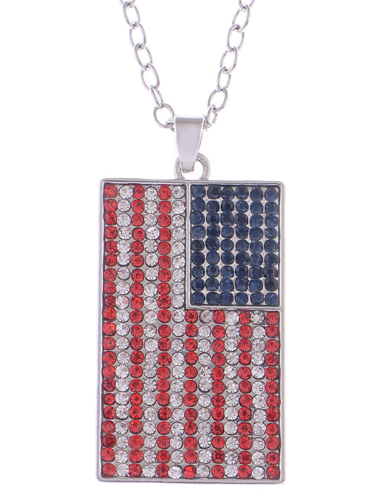 Alilang American Flag Jewelry Red Blue Crystal Rhinestones Necklace Pendant