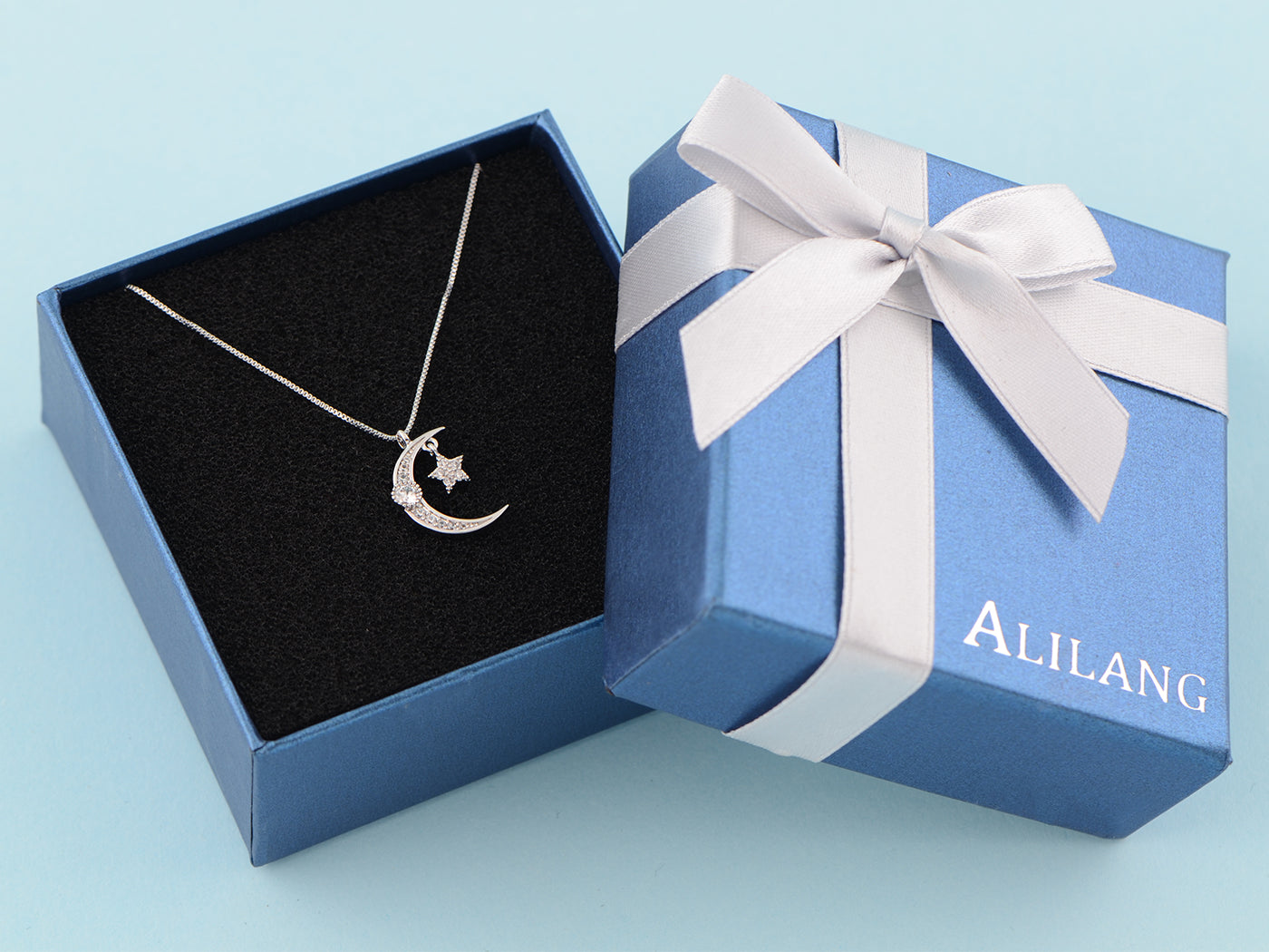 14K Gold Plated Cubic Zirconia Crescent Moon & Star Necklace