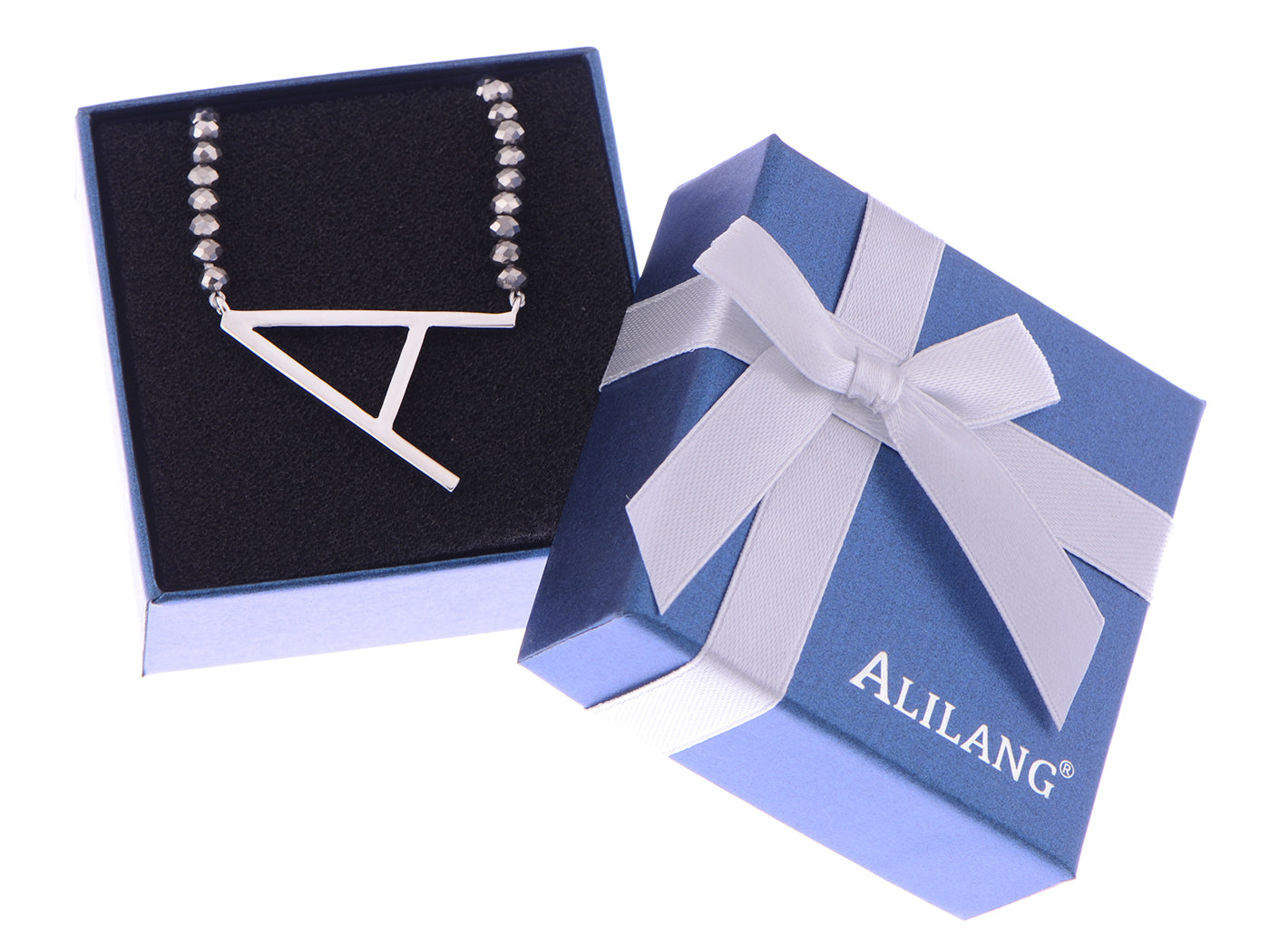 Alilang Stainless Steel Initial Letter A Pendant Necklace Jewelry with Beaded Ball Chain for Girls and Women